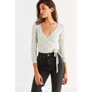 Zara Ribbed Beige Cozy Knit V-Neck Surplice Tie Waist Top Small